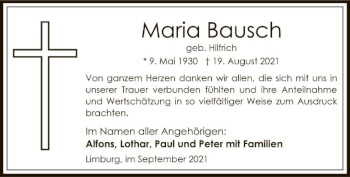 Traueranzeige von Maria Bausch von FNP