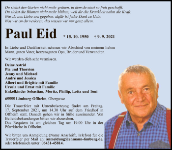 Traueranzeige von Paul Eid von FNP