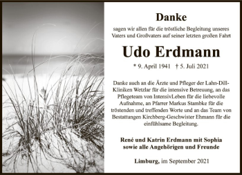 Traueranzeige von Udo Erdmann von FNP