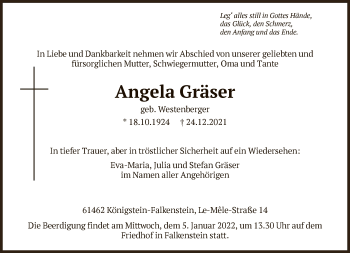 Traueranzeige von Angela Gräser von FNP