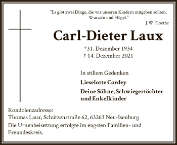 Traueranzeige von Carl-Dieter Laux von FNP