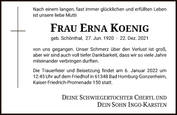 Traueranzeige von Erna König von FNP