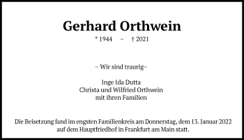 Traueranzeige von Gerhard Orthwein von FNP