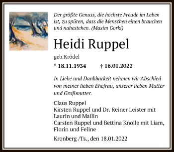 Traueranzeige von Heidi Ruppel von FNP