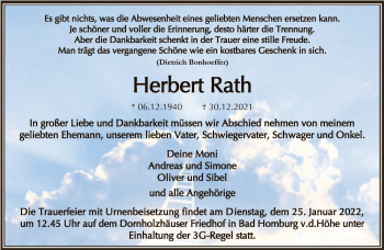 Traueranzeige von Herbert Rath von FNP