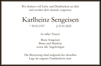 Traueranzeige von Karlheinz Sengeisen von FNP