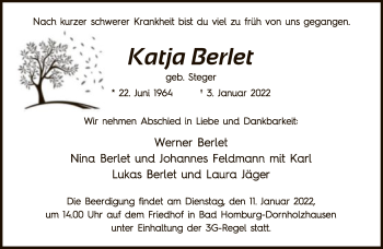 Traueranzeige von Katja Berlet von FNP
