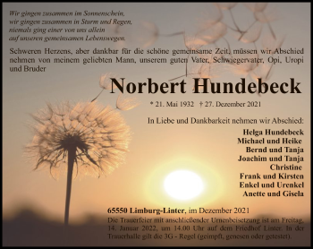 Traueranzeige von Norbert Hundebeck von FNP