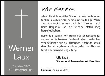 Traueranzeige von Werner Laux von FNP