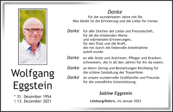 Traueranzeige von Wolfgang Eggstein von FNP