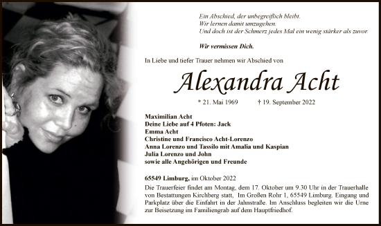 Traueranzeige von Alexandra Acht von FNP