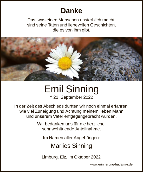 Traueranzeige von Emil Sinning von FNP