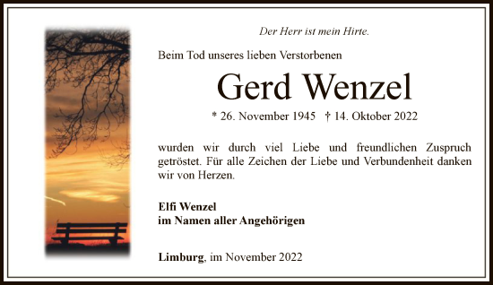 Traueranzeige von Gerd Wenzel von FNP