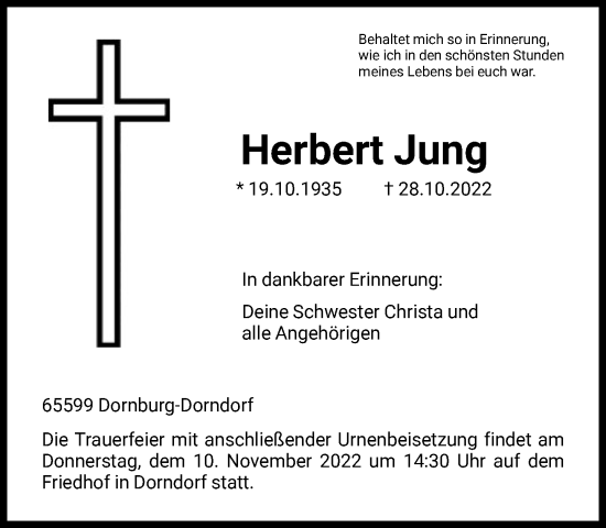 Traueranzeige von Herbert Jung von FNP