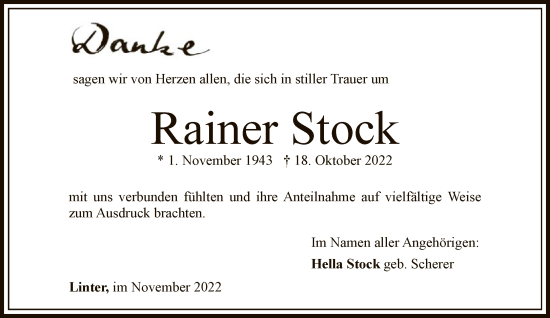 Traueranzeige von Rainer Stock von FNP