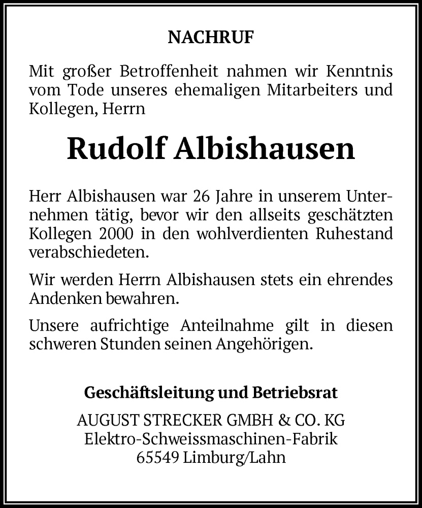  Traueranzeige für Rudolf Albishausen vom 24.11.2022 aus FNP
