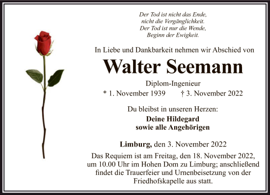 Traueranzeige von Walter Seemann von FNP