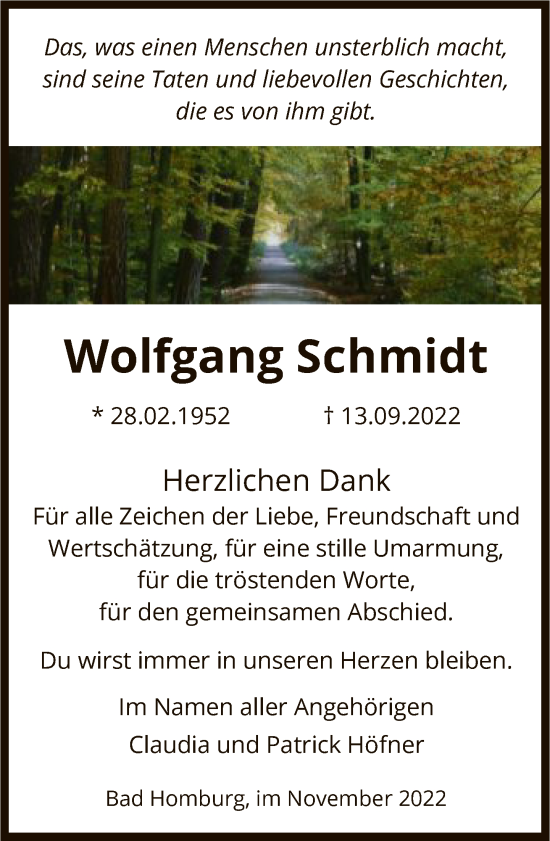 Traueranzeige von Wolfgang Schmidt von FNP