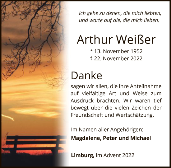 Traueranzeige von Arthur Weißer von FNP