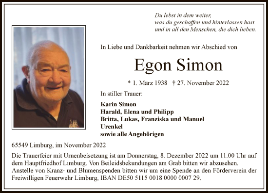 Traueranzeige von Egon Simon von FNP