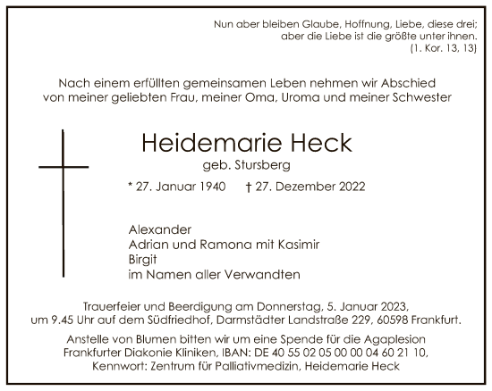 Traueranzeige von Heidemarie Heck von FNP