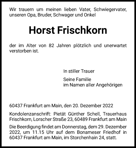 Traueranzeige von Horst Frischkorn von FNP