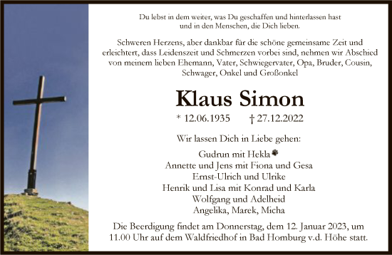 Traueranzeige von Klaus Simon von FNP