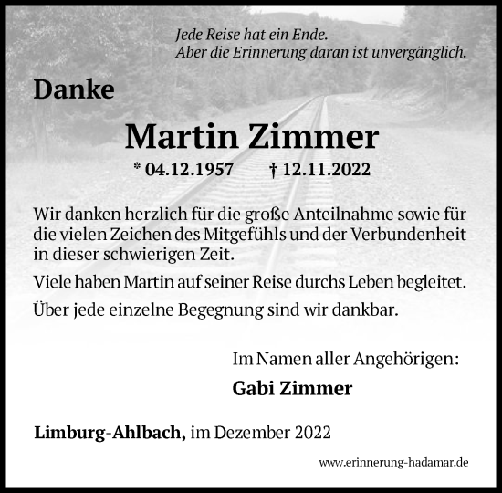 Traueranzeige von Martin Zimmer von FNP