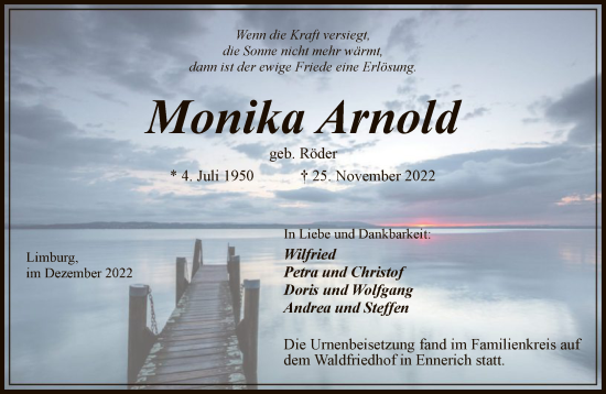 Traueranzeige von Monika Arnold von FNP