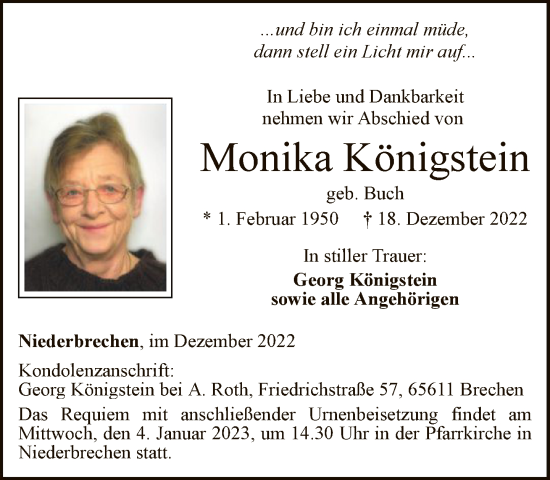 Traueranzeige von Monika Königstein von FNP