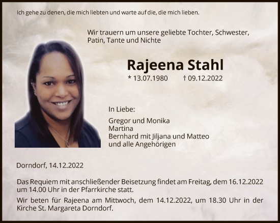 Traueranzeige von Rajeena Stahl von FNP