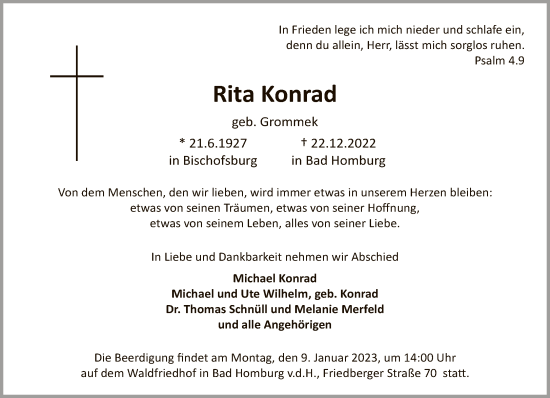 Traueranzeige von Rita Konrad von FNP