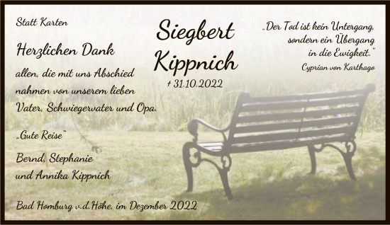 Traueranzeige von Siegbert Kippnich von FNP