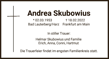 Traueranzeige von Andrea Skubowius von FNP