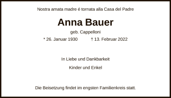 Traueranzeige von Anna Bauer von FNP