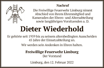 Traueranzeige von Dieter Wiederhold von FNP