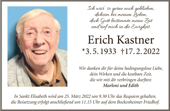 Traueranzeige von Erich Kastner von FNP