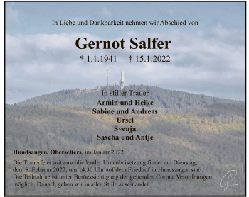 Traueranzeige von Gernot Salfer von FNP