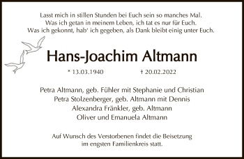 Traueranzeige von Hans-Joachim Altmann von FNP