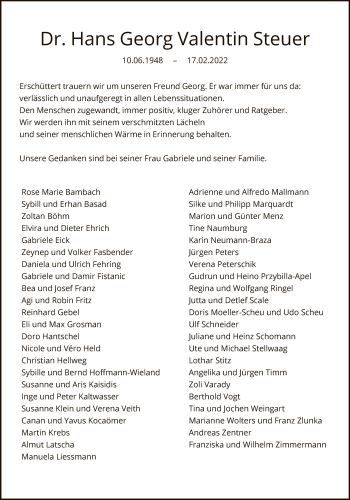 Traueranzeige von Hans Georg Valentin Steuer von FNP
