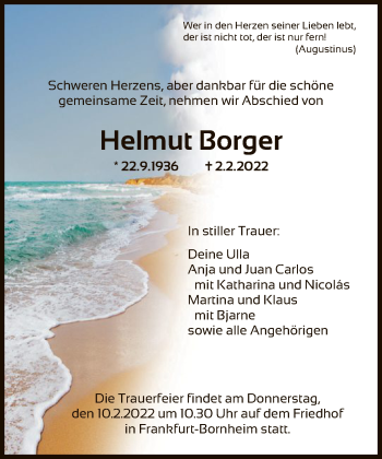 Traueranzeige von Helmut Borger von FNP