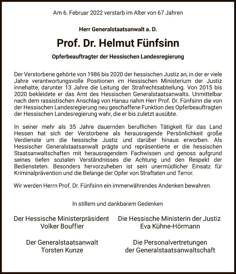  Traueranzeige für Helmut Fünfsinn vom 26.02.2022 aus FNP