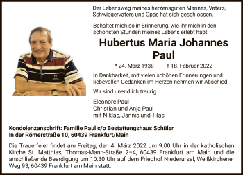 Traueranzeige von Hubertus Maria Johannes Paul von FNP