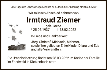 Traueranzeige von Irmtraud Ziemer von FNP