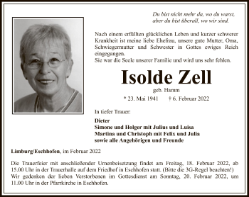 Traueranzeige von Isolde Zell von FNP