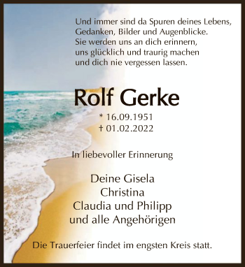 Traueranzeige von Rolf Gerke von FNP