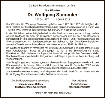 Traueranzeige von Wolfgang Stammler von FNP