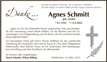 Traueranzeige von Agnes Schmitt von FNP