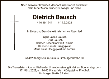 Traueranzeige von Dietrich Bausch von FNP