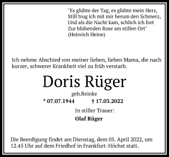 Traueranzeige von Doris Rüger von FNP